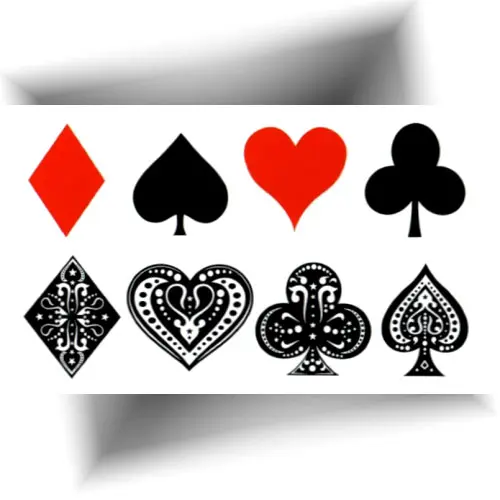 Tatouage temporaire petits symboles de jeu de cartes – trèfle, cœur, carreau, pique