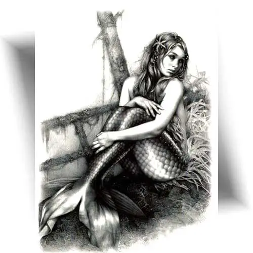 Tatouage temporaire sirène noir et gris, motif ultra réaliste.