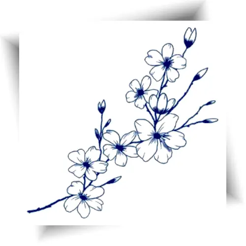 Tatouage fleur de cerisier au jagua semi-permanent au motif minimaliste bleu nuit avec un rendu réaliste.