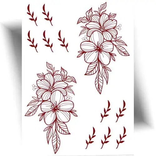 Planche de tatouage fleur en henné brun naturel avec motifs floraux orientaux, tatouage éphémère effet henné traditionnel