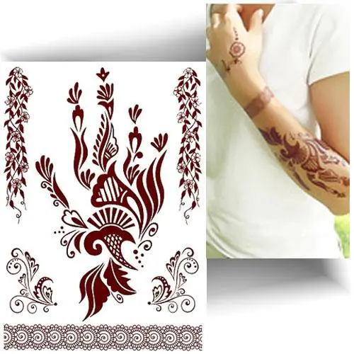 Tatouage henné éphémère effet henné brun naturel, tatouage temporaire hypoallergénique, application rapide.