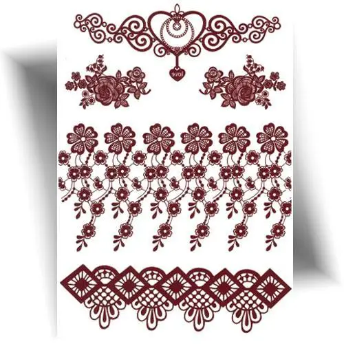 Tatouage effet henné fleur et cœur, application rapide, planche de 5 motifs.