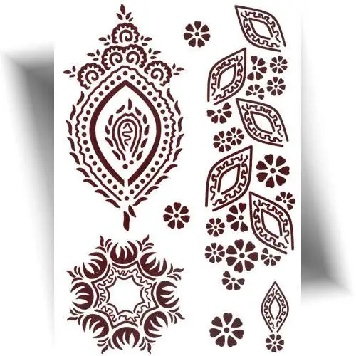 Tatouage henné motifs traditionnels, tatouage temporaire brun effet henné, application rapide.