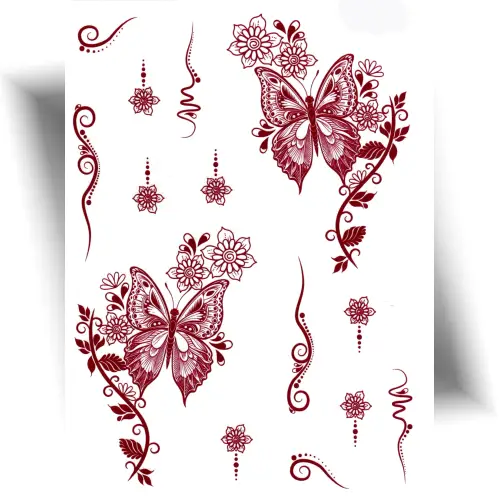 Tatouage henné papillon fleuri