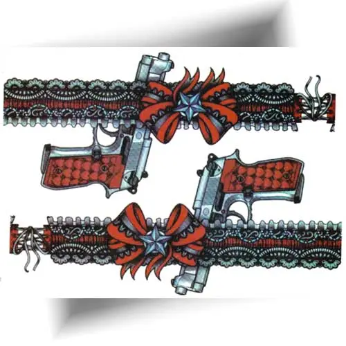 Tatouage éphémère jarretière avec pistolet, motif sensuel et audacieux, idéal pour un look sexy.