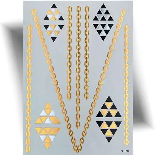Planche tatouage éphémère métallique doré bracelets.