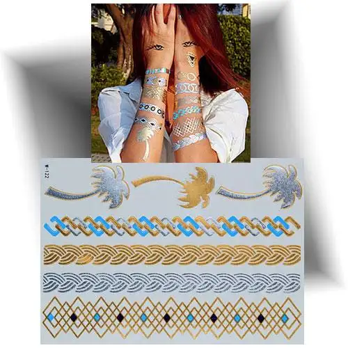 Tatouage métallisé palmier doré bracelet temporaire effet bijou de peau.