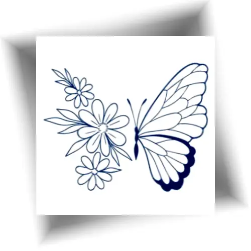 Tatouage mi papillon mi fleur au jagua semi-permanent bleu nuit effet réaliste waterproof longue tenue 8 à 15 jours.