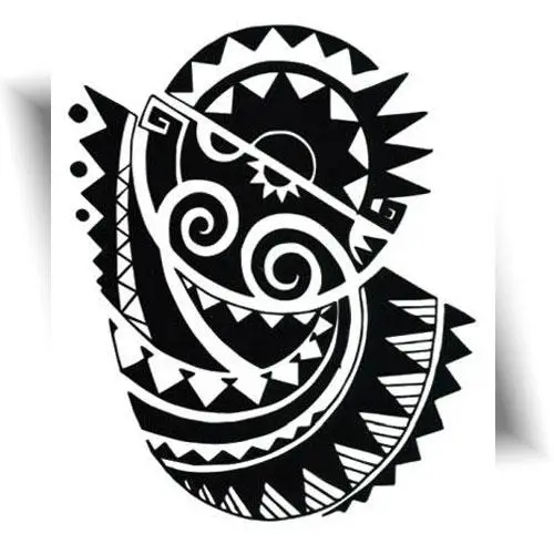 Tatouage temporaire océan Maori noir – motifs polynésiens représentant des vagues et des lances, idéal pour tester un tatouage avant le définitif.