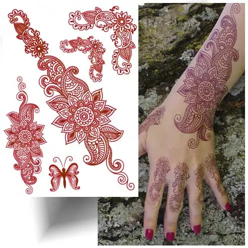 Tatouage henné oriental, planche de 5 motifs traditionnels, tatouage temporaire brun