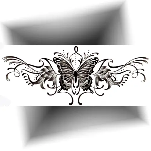 Tatouage éphémère papillon noir avec arabesques - Idéal pour le bas du dos, le bras ou la cheville.