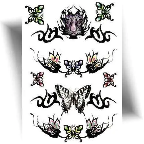 Tatouage temporaire tribal pailleté, motifs scintillants faciles à appliquer et adaptés aux anniversaires et fêtes d’école.