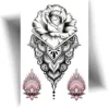 Tatouage éphémère rose mandala avec une rose et des motifs de lotus. Parfait pour ajouter une touche féminine à votre bras, dos ou cuisse, avec une tenue de 3 à 7 jours. Application facile et retrait sans douleur.