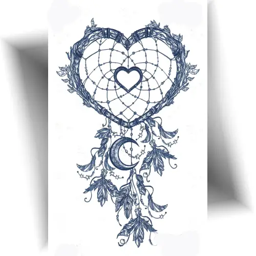 Tatouage semi-permanent attrape-rêve en forme de cœur - A base de jagua - Effet ultra réaliste et longue tenue.