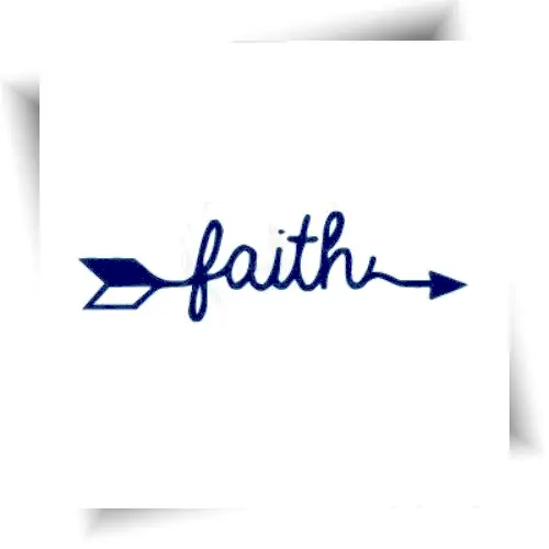 Tatouage semi-permanent faith au jagua, planche éphémère prête à appliquer, design flèche avec le mot foi.