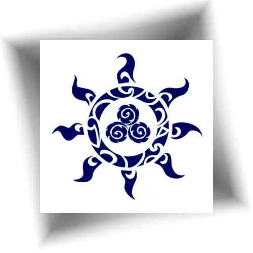 Tatouage semi-permanent soleil tribal au jagua : Tattoo semi-permanent - couleur bleu nuit- effet réaliste- pour femme et homme.