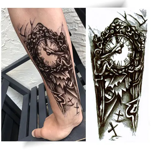 Tatouage temporaire horloge de la mort – Un design sombre et symbolique pour un style unique.
