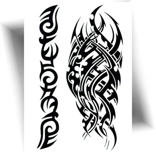 Tatouage éphémère tribal bras – deux motifs noirs réalistes pour un style affirmé, facile à poser et sans engagement.