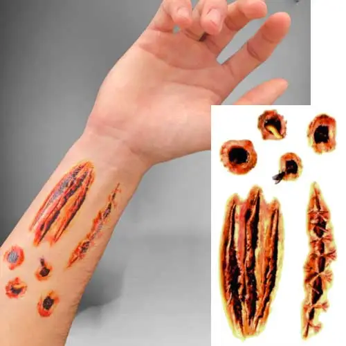 Planche de 6 petits tatouages éphémères blessures et cicatrices pour maquillage Halloween